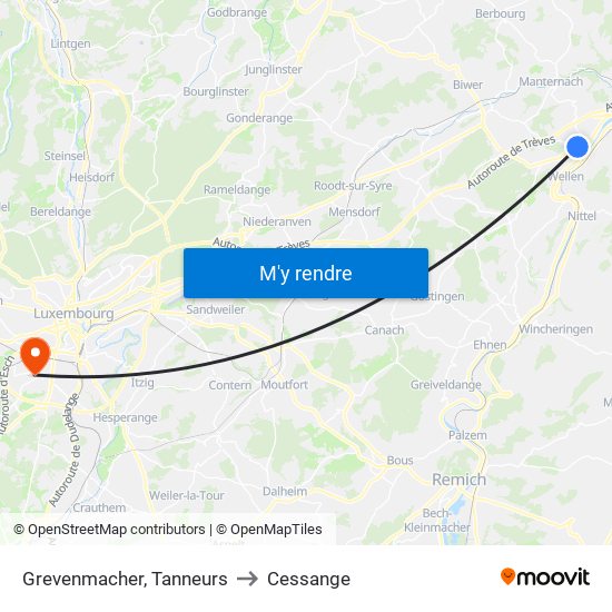 Grevenmacher, Tanneurs to Cessange map