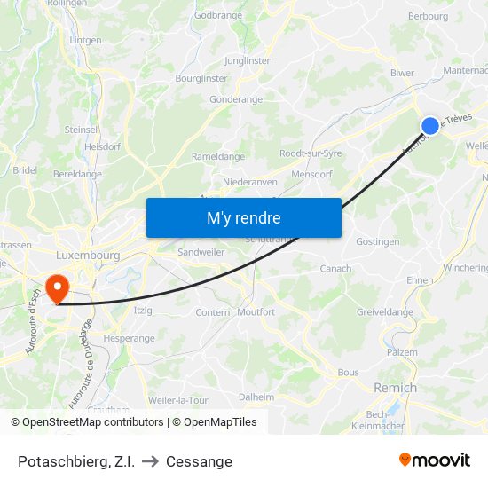 Potaschbierg, Z.I. to Cessange map