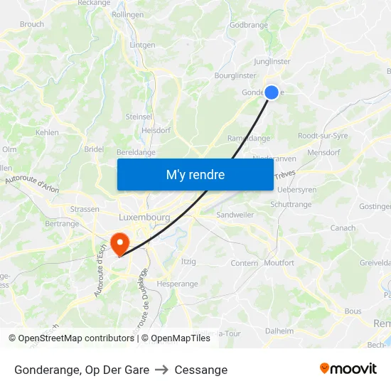 Gonderange, Op Der Gare to Cessange map