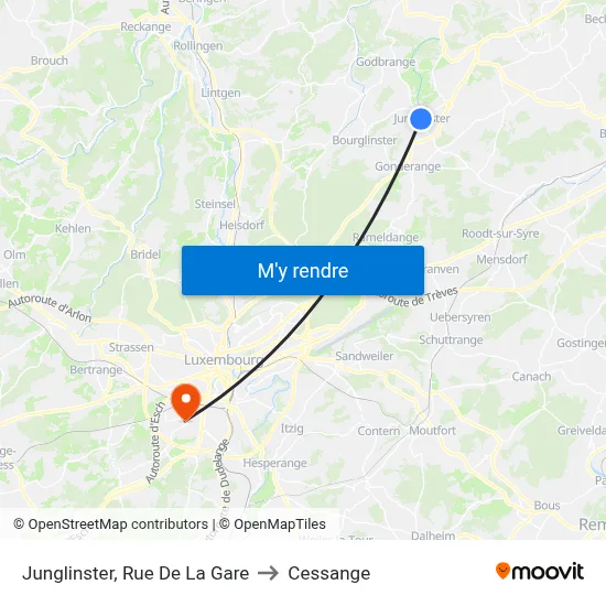 Junglinster, Rue De La Gare to Cessange map