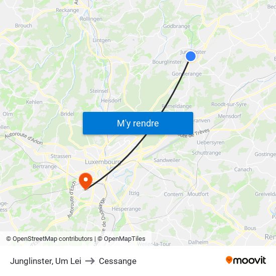 Junglinster, Um Lei to Cessange map