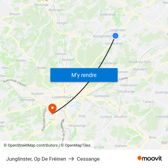 Junglinster, Op De Fréinen to Cessange map