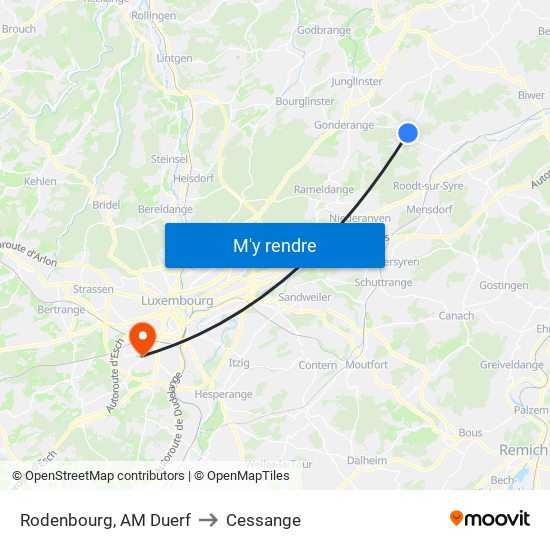 Rodenbourg, AM Duerf to Cessange map