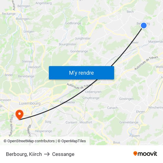 Berbourg, Kiirch to Cessange map