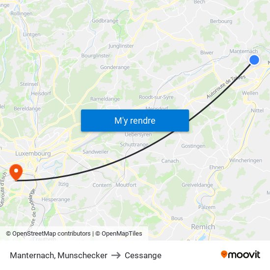 Manternach, Munschecker to Cessange map