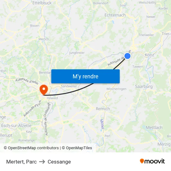 Mertert, Parc to Cessange map