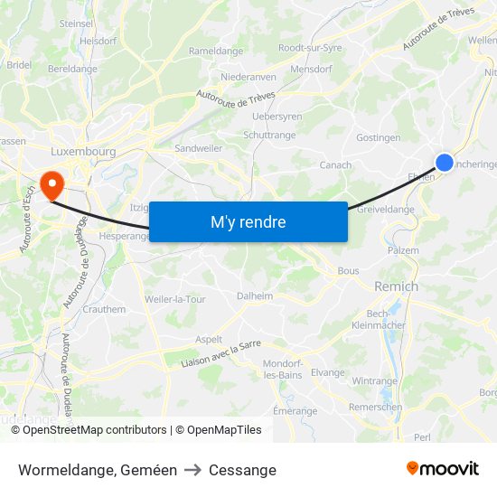 Wormeldange, Geméen to Cessange map