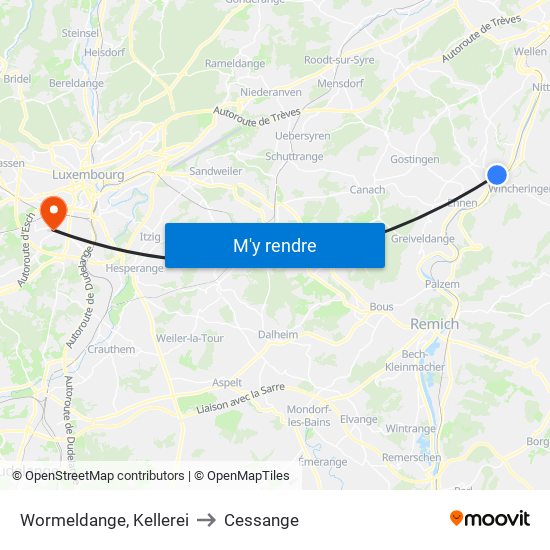 Wormeldange, Kellerei to Cessange map
