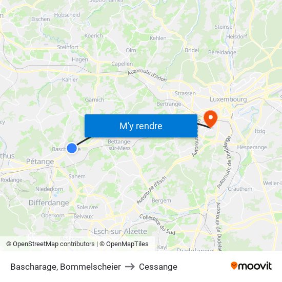 Bascharage, Bommelscheier to Cessange map