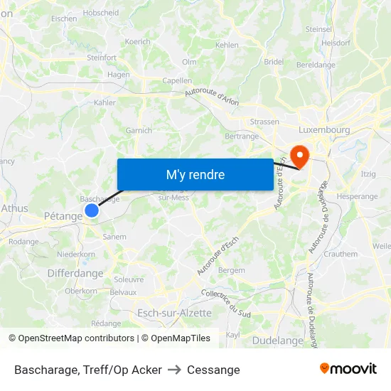 Bascharage, Treff/Op Acker to Cessange map