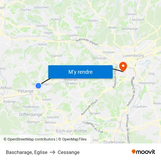 Bascharage, Eglise to Cessange map