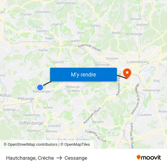 Hautcharage, Crèche to Cessange map
