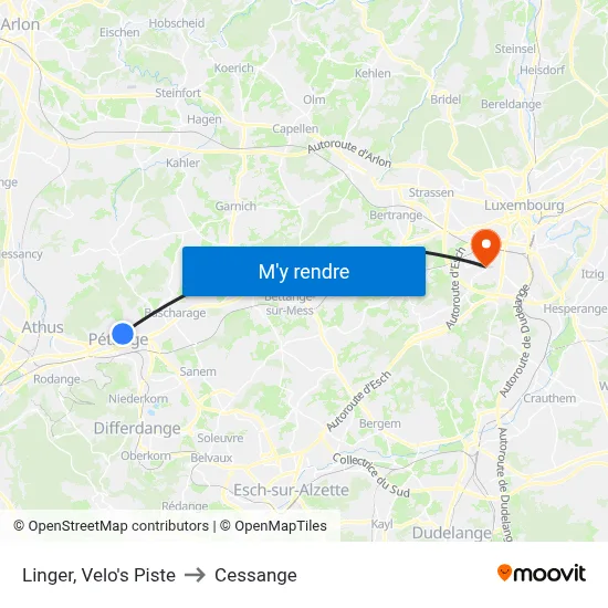 Linger, Velo's Piste to Cessange map