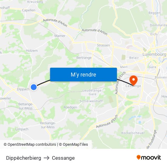 Dippëcherbierg to Cessange map