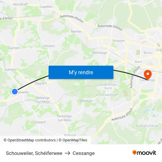 Schouweiler, Schéiferwee to Cessange map