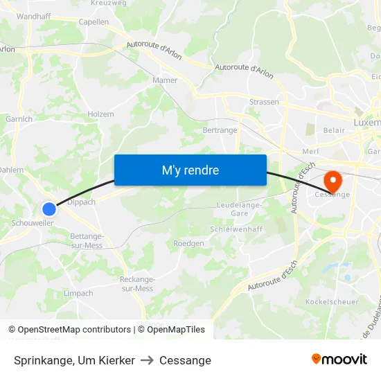 Sprinkange, Um Kierker to Cessange map