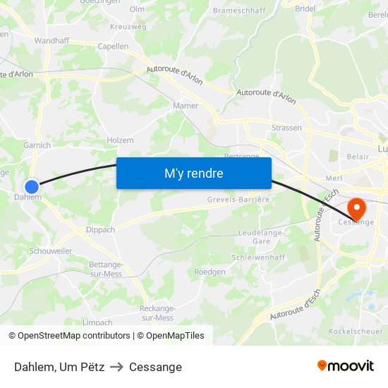 Dahlem, Um Pëtz to Cessange map