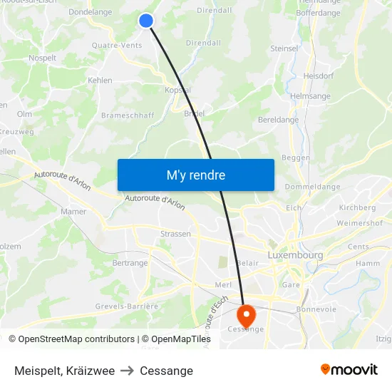 Meispelt, Kräizwee to Cessange map