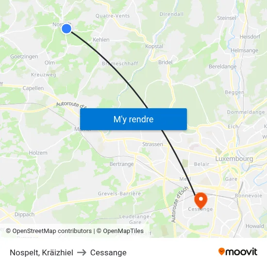 Nospelt, Kräizhiel to Cessange map