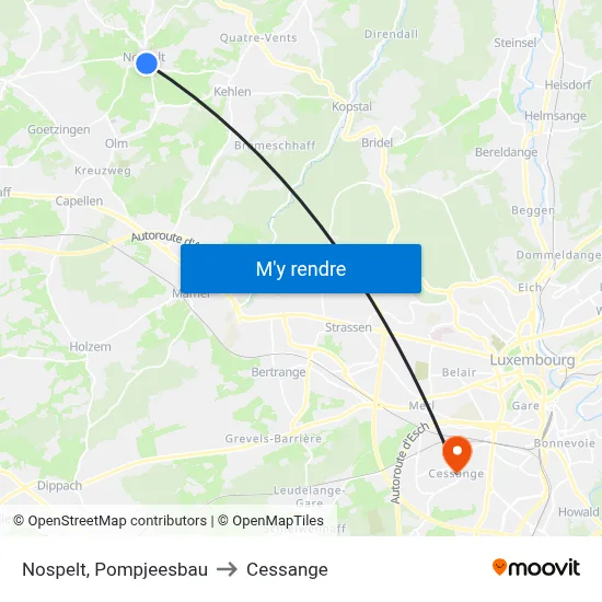 Nospelt, Pompjeesbau to Cessange map