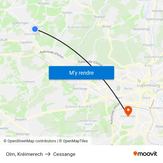 Olm, Kréimerech to Cessange map