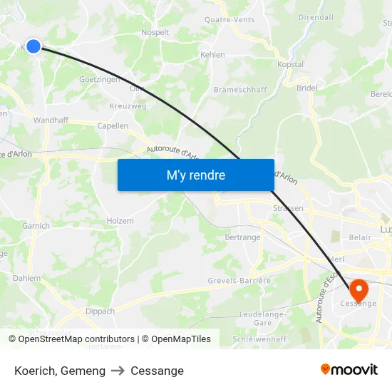 Koerich, Gemeng to Cessange map