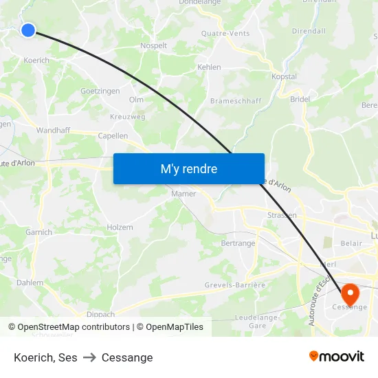 Koerich, Ses to Cessange map