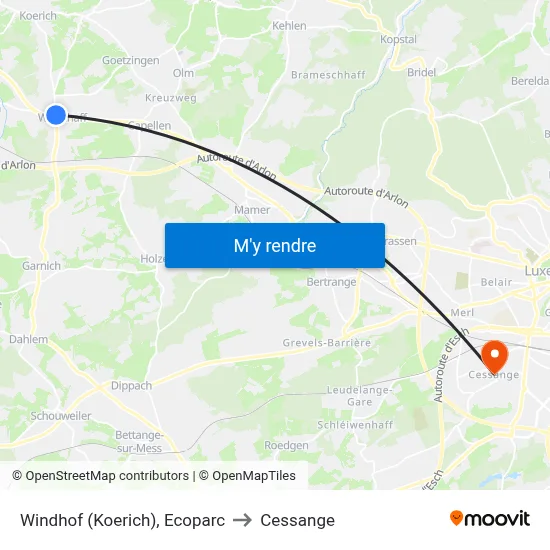 Windhof (Koerich), Ecoparc to Cessange map