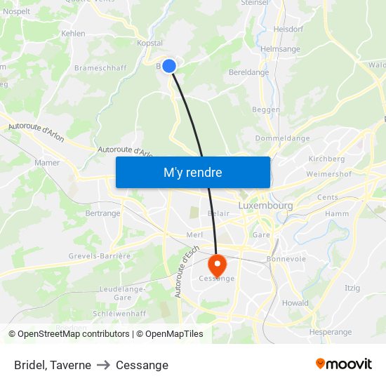 Bridel, Taverne to Cessange map