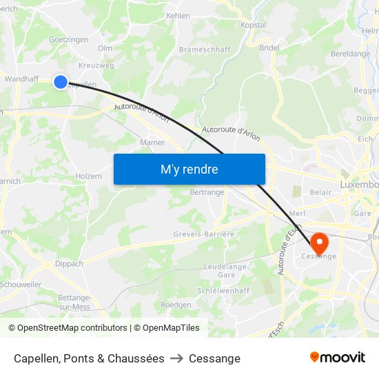 Capellen, Ponts & Chaussées to Cessange map