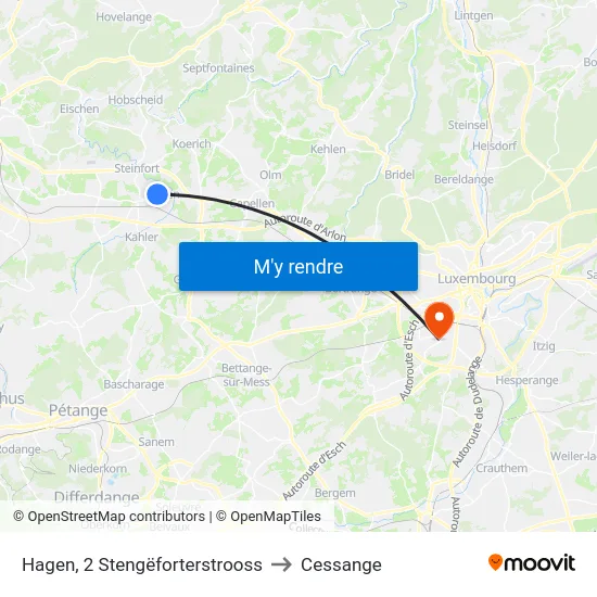Hagen, 2 Stengëforterstrooss to Cessange map
