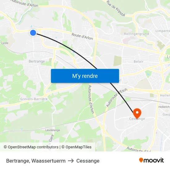Bertrange, Waassertuerm to Cessange map