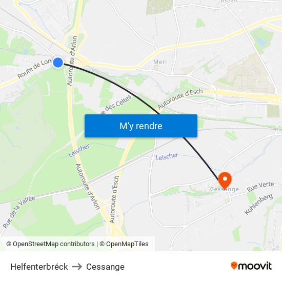 Helfenterbréck to Cessange map