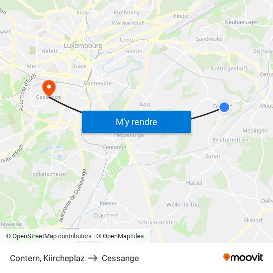 Contern, Kiircheplaz to Cessange map