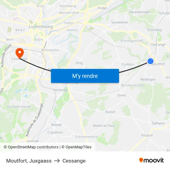 Moutfort, Juxgaass to Cessange map