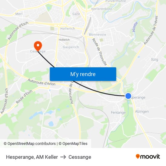 Hesperange, AM Keller to Cessange map