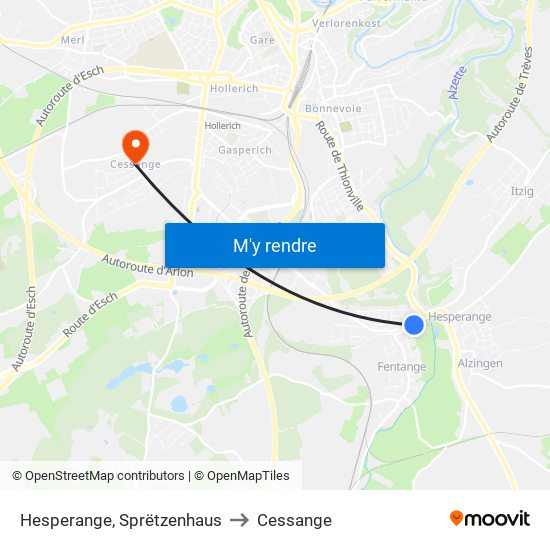 Hesperange, Sprëtzenhaus to Cessange map