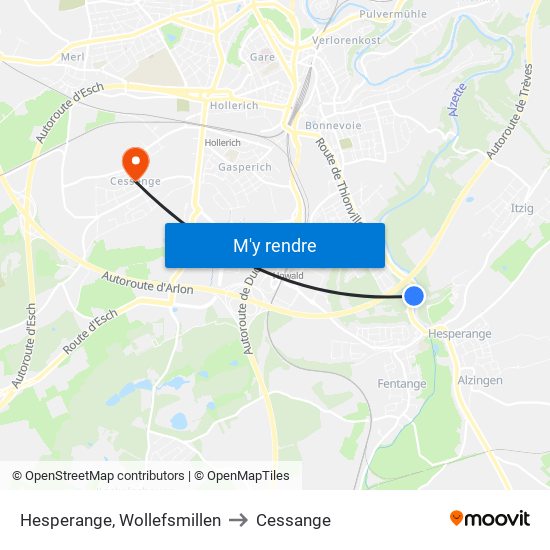 Hesperange, Wollefsmillen to Cessange map