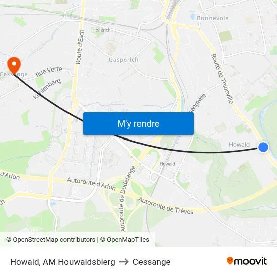 Howald, AM Houwaldsbierg to Cessange map
