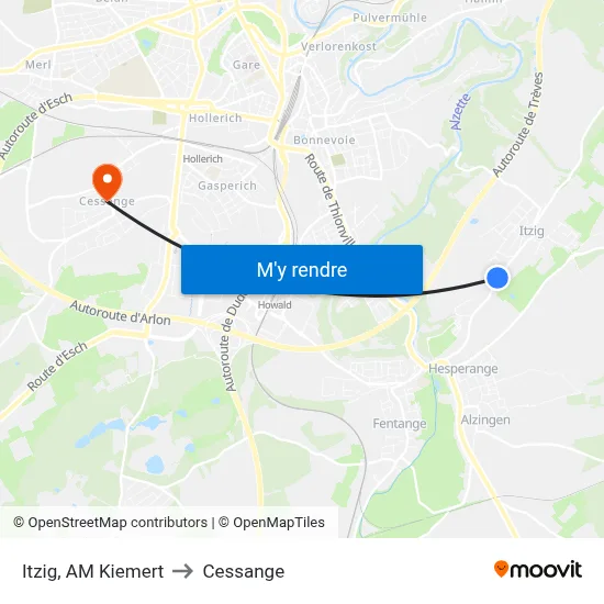 Itzig, AM Kiemert to Cessange map