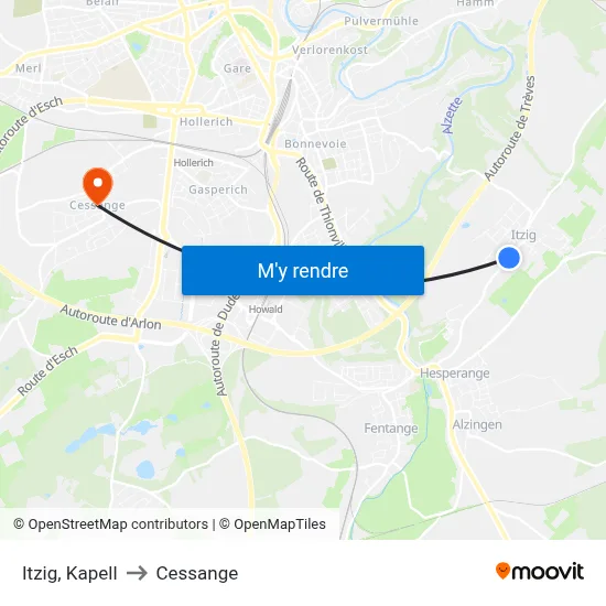 Itzig, Kapell to Cessange map