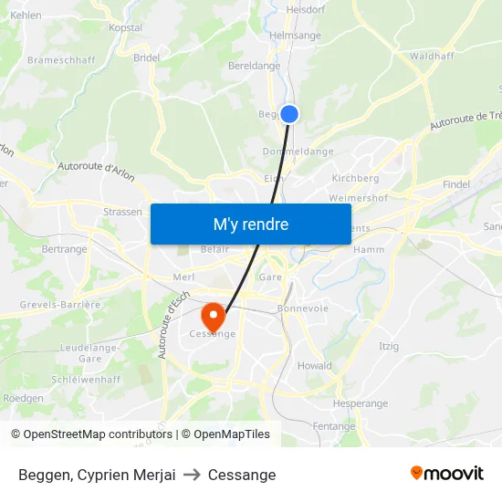 Beggen, Cyprien Merjai to Cessange map