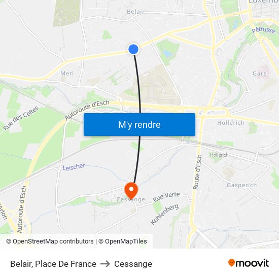 Belair, Place De France to Cessange map