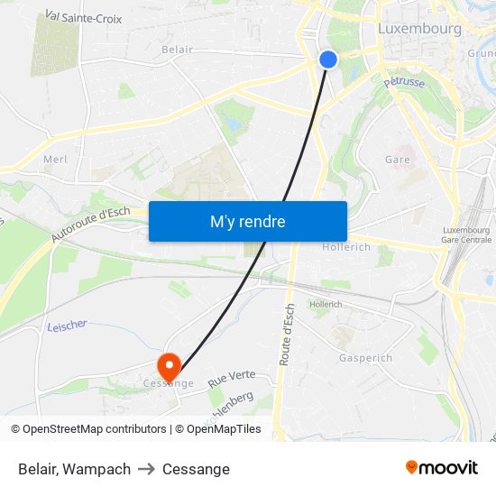 Belair, Wampach to Cessange map