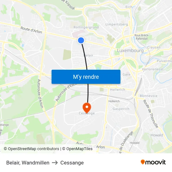 Belair, Wandmillen to Cessange map