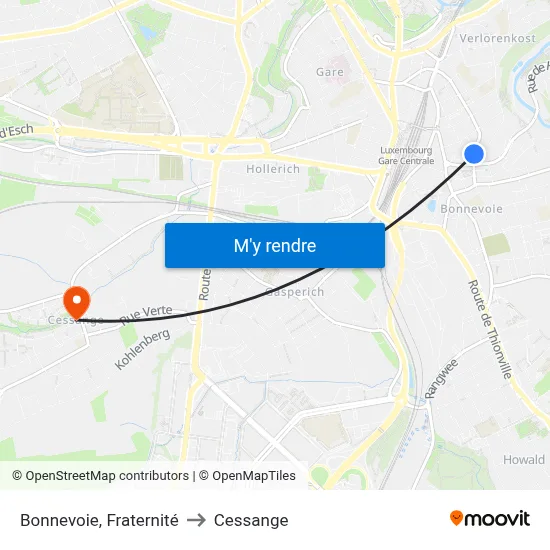 Bonnevoie, Fraternité to Cessange map