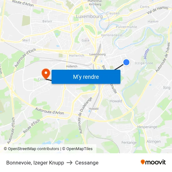 Bonnevoie, Izeger Knupp to Cessange map