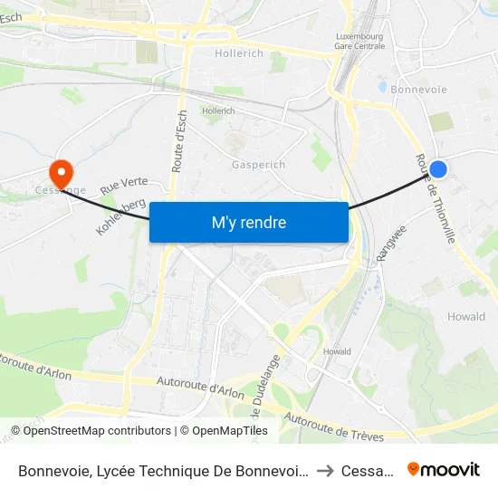 Bonnevoie, Lycée Technique De Bonnevoie/Quais to Cessange map