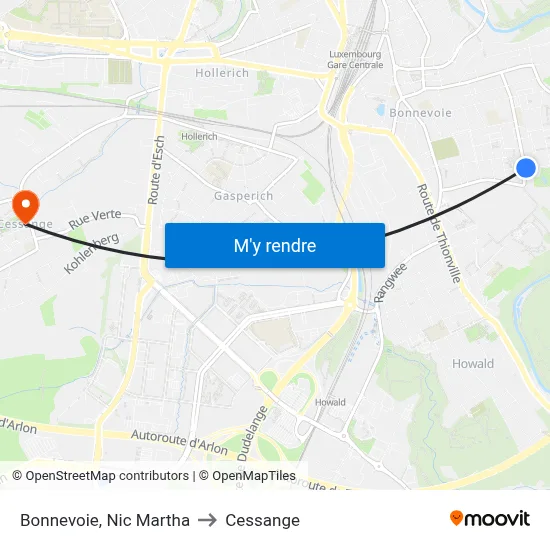 Bonnevoie, Nic Martha to Cessange map
