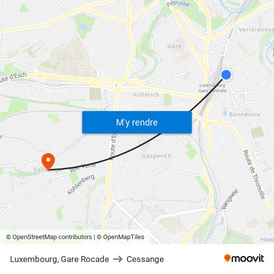 Luxembourg, Gare Rocade to Cessange map